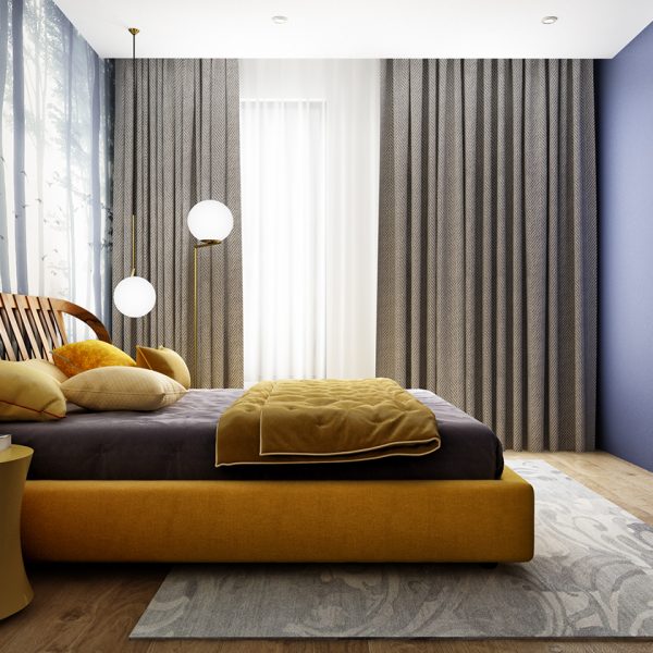 3D Bedroom Interior Rendering View Living